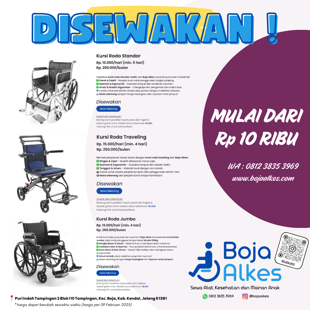 pricelist sewa kursi roda boja alkes